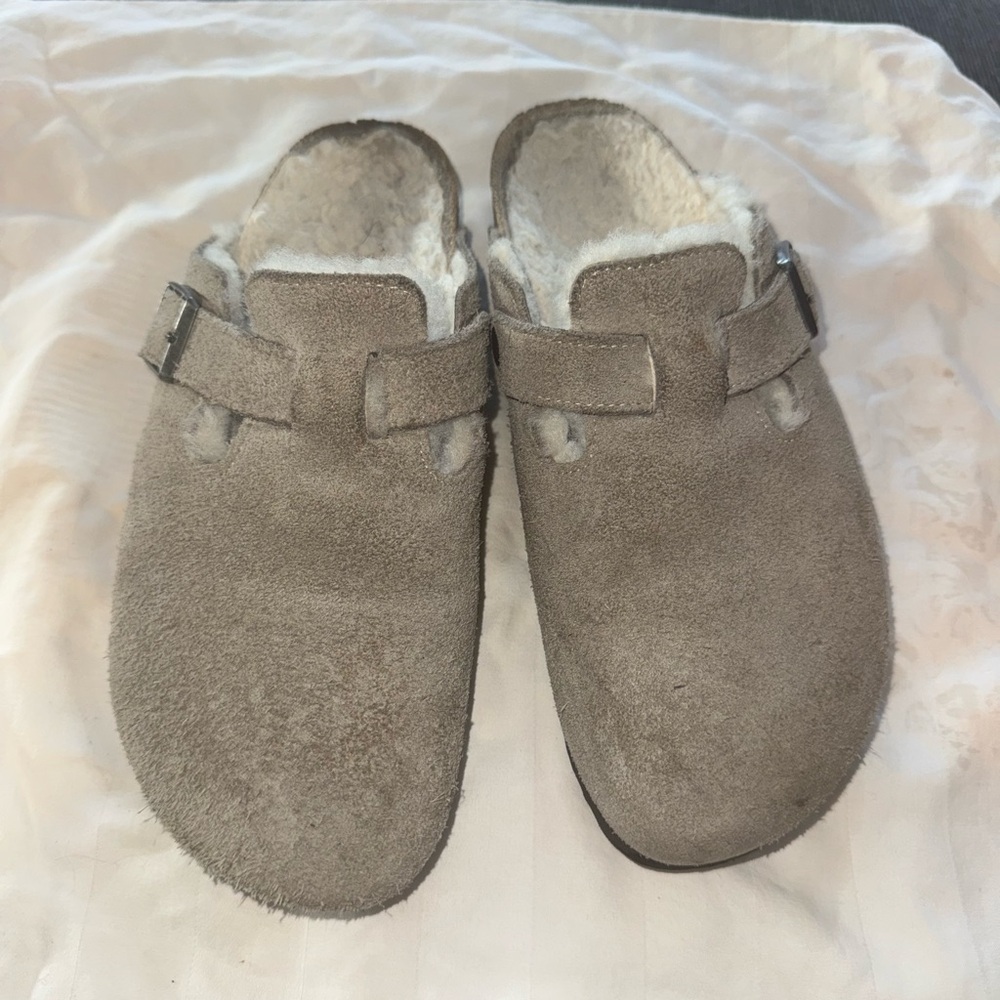 Birkenstock Taupe Suede Clogs